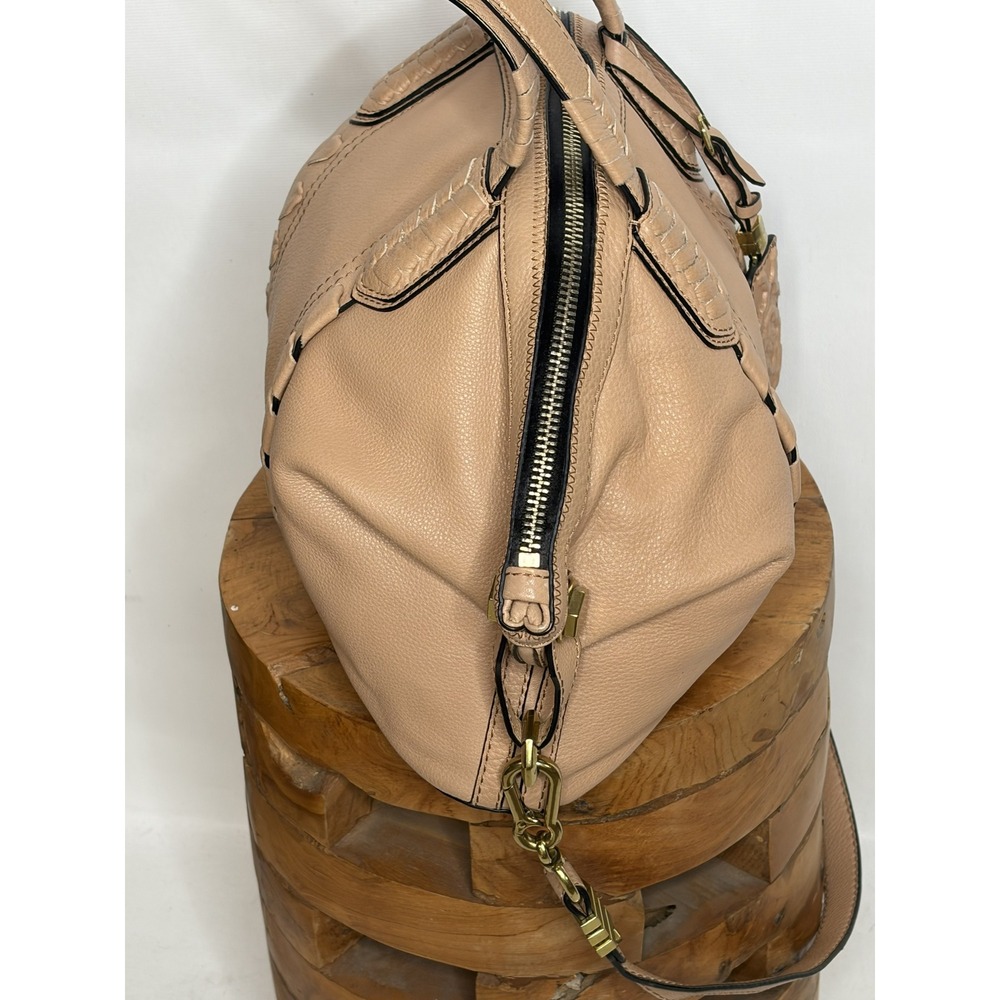 Oryany Tan Leather Whipstitch Satchel Crossbody Handbag Gold Hardware - Picture 5 of 10